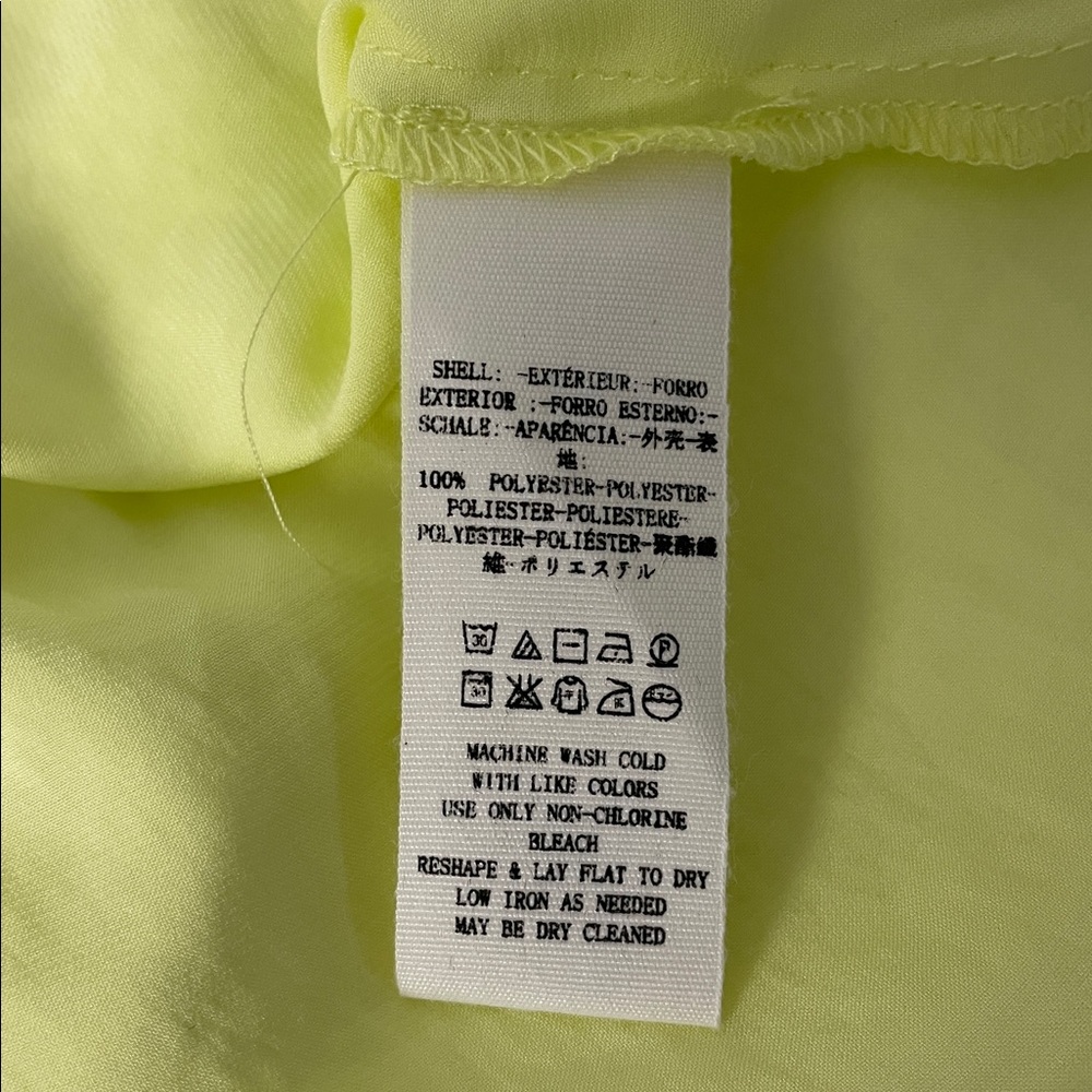 Free People Satin‎ Asymmetrical Lola Slit Midi Skirt Neon Yellow Size 2 - Picture 9 of 10